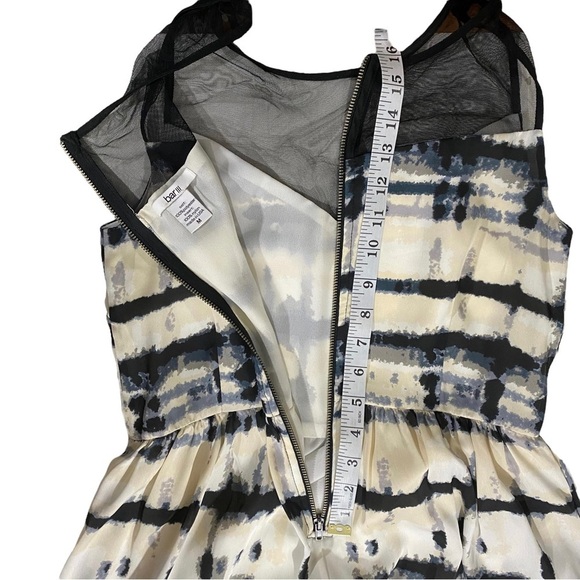 Bar III Women Cream Blue Abstract At Knee A-Line Dress Sz M Mesh Neck Sleeveless - Picture 14 of 14